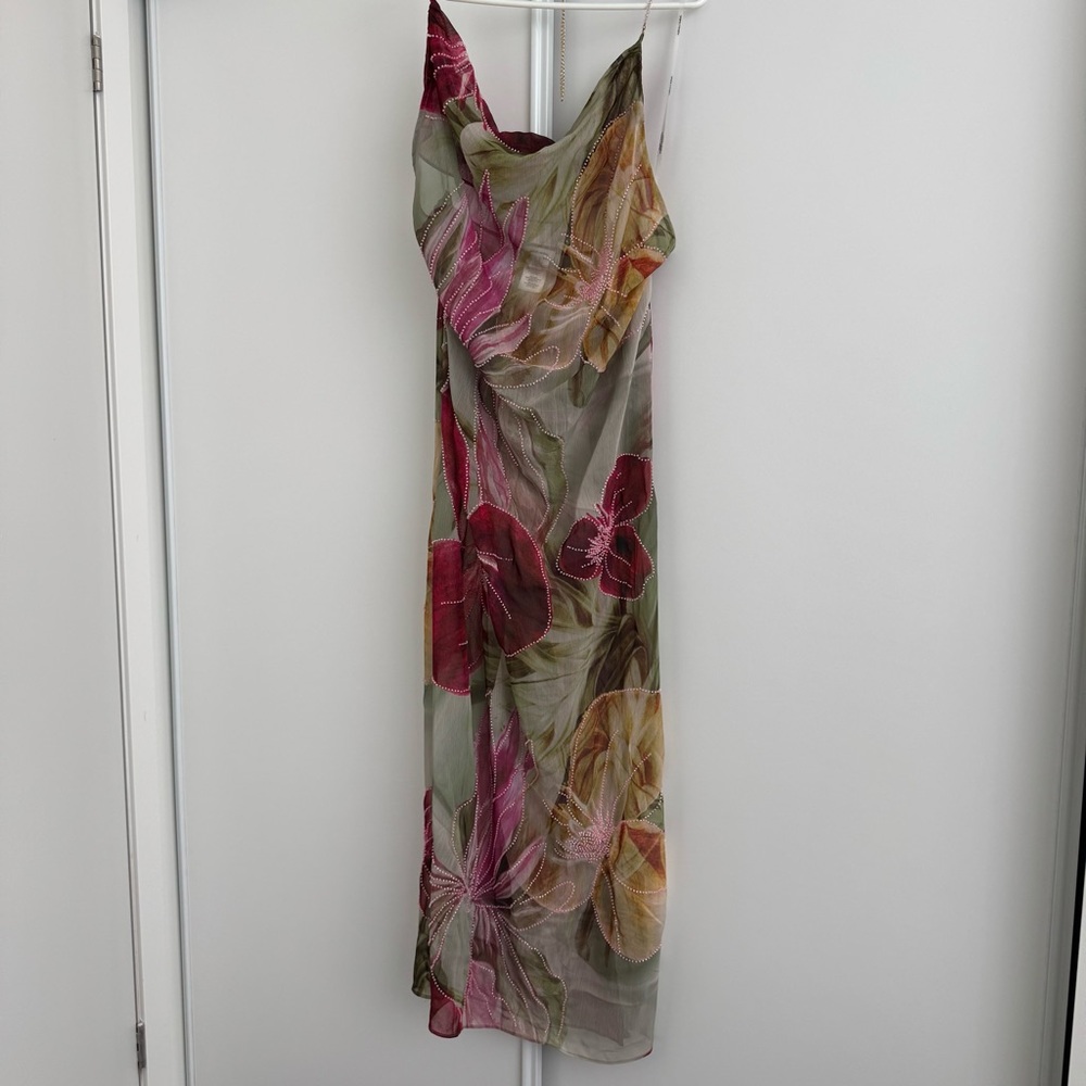 Jaded London Dahlia Hand-Beaded Backless Chiffon Maxi Dress in Rosa - Picture 6 of 10